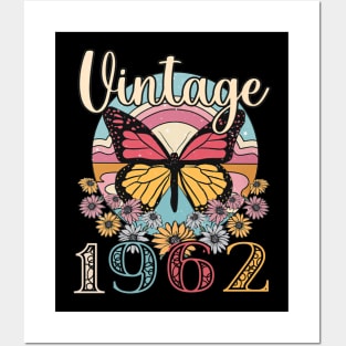 Floral Butterfly Retro Vintage 1962 61st Birthday Posters and Art